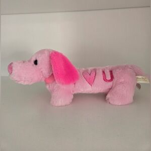 Pink Plush Dog Toy with Heart Design & I Love You
